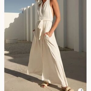 Free People Beach Dani Convertible Open-Back One-Piece Jumpsuit Women Ivory (S)